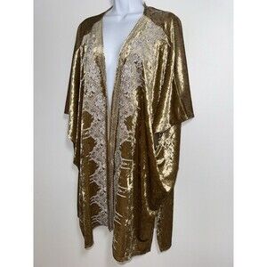 Angel Heart Boutique Gold Velvet Embroidered Open Cardigan Women Plus 3X NWT